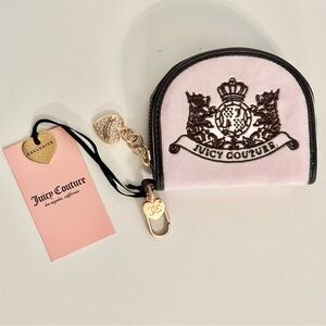 Juicy Couture Classic Pink Card Coin Purse Wallet Scottie Dog Crest Zip Half